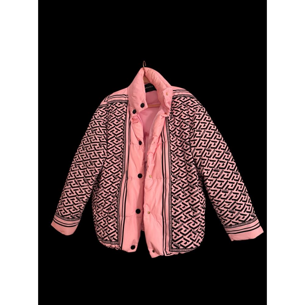 VERSACE La Greca Puffer Jacket, Female, Black+pink